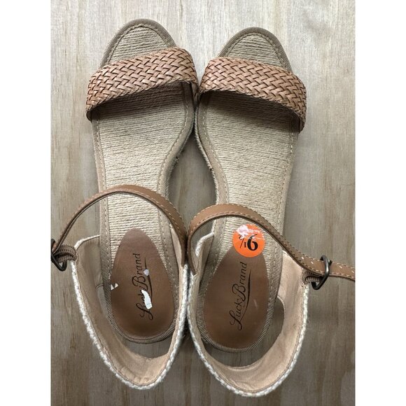 Lucky Brand Wedge Jute Heels Womens 9.5 Tan Leather Strap Open Toe Boho Natural - Picture 5 of 5